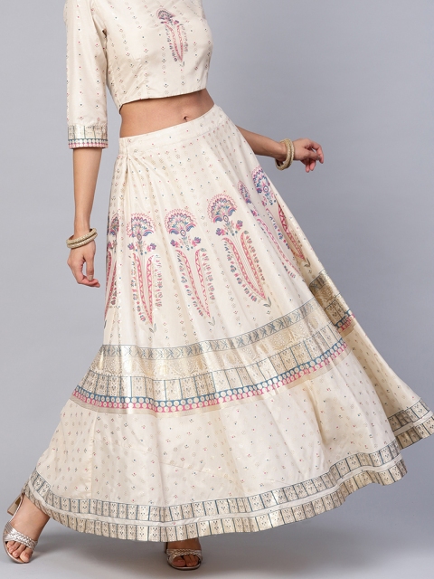 

Juniper Women Cream & Gold Coloured Printed Flared Maxi Skirt