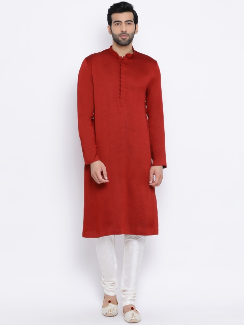 

NAMASKAR Men Maroon Solid Straight Kurta