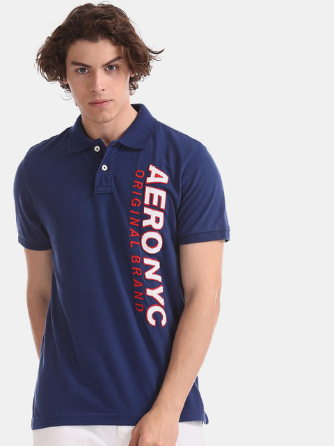 

Aeropostale Men Navy Blue Printed Polo Collar T-shirt