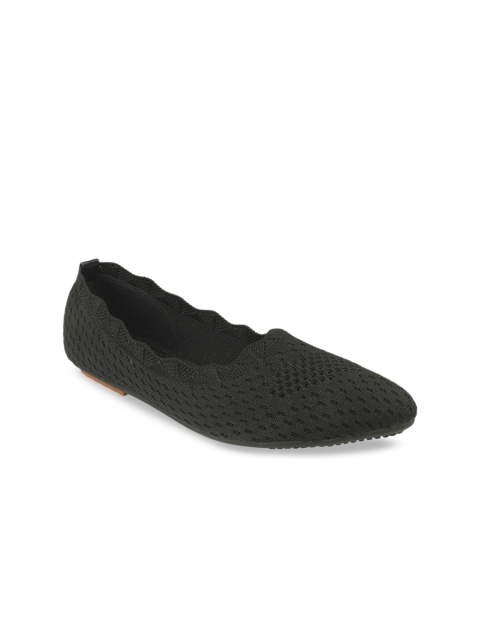 

Flat n Heels Women Black Solid Woven Design Mesh Ballerinas