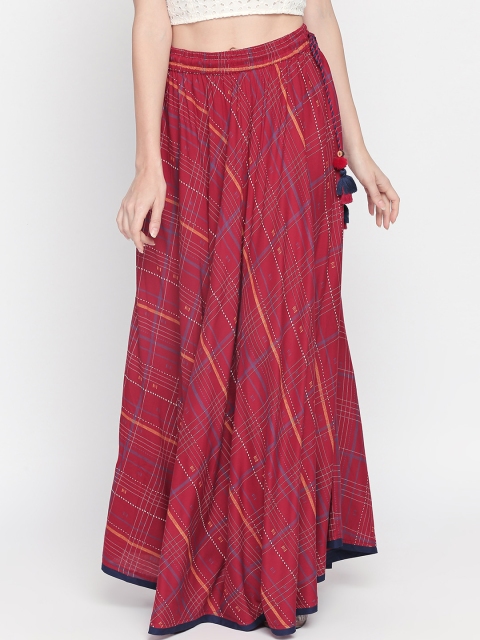 

AKKRITI Women Maroon & Navy Blue Checked Flared Maxi Skirt