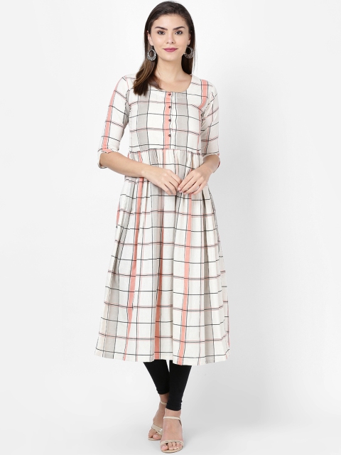 

Soch Women White & Grey Checked Anarkali Kurta