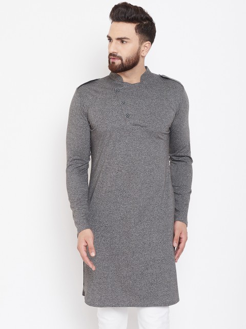 

CHILL WINSTON Men Grey Melange Solid Straight Kurta
