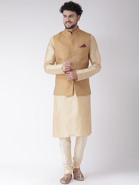 

TABARD Men Mustard Yellow & Beige Solid Kurta Set