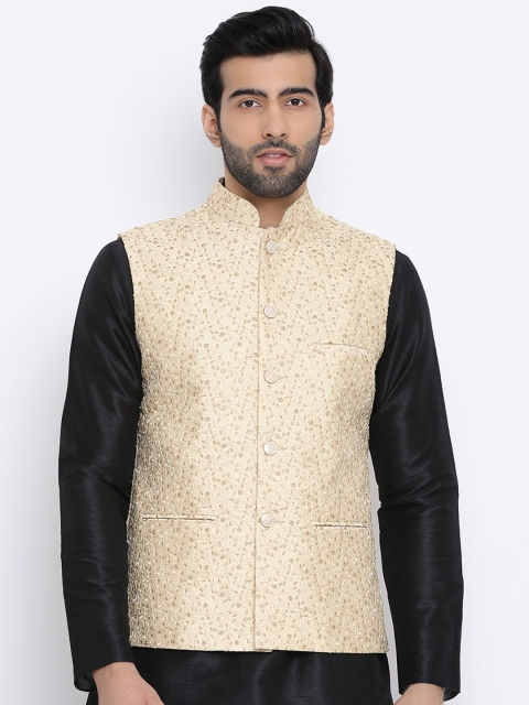 

Namaskar Men Beige Printed Woven Pure Silk Nehru Jacket