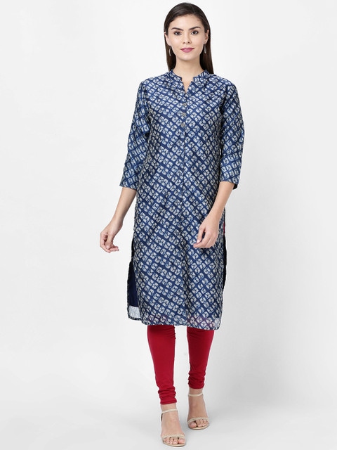 

Soch Women Blue Printed Straight Kurta