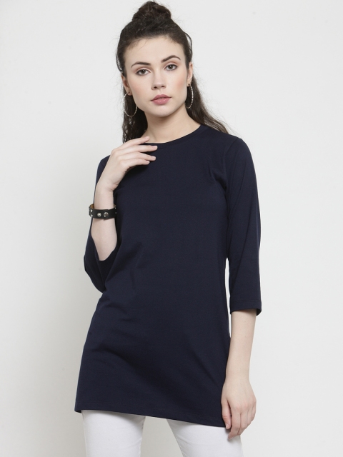 

Kalt Women Navy Blue Solid Round Neck T-shirt