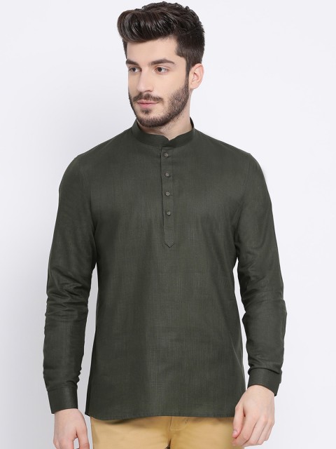 

NAMASKAR Men Green Solid Straight Kurta