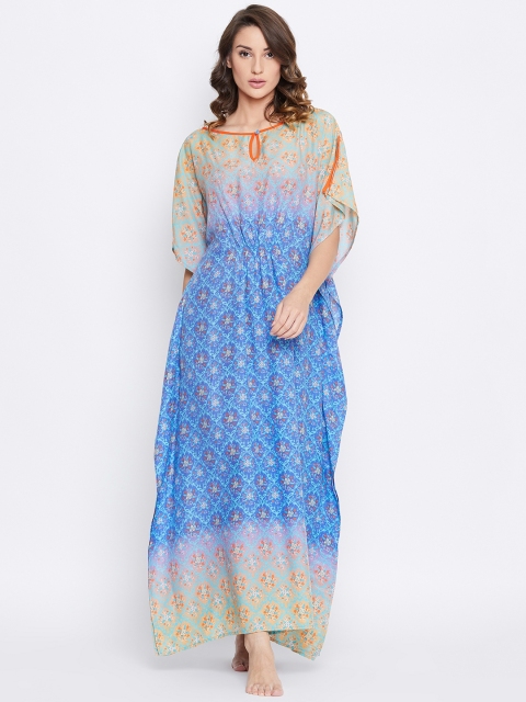 

The Kaftan Company Blue & Sea Green Printed Kaftan Nightdress