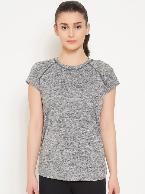 

Clovia Women Grey Melange Solid Slim Fit Active-Wear T-shirt