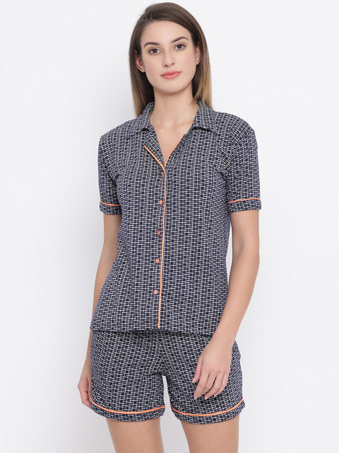 

Clovia Women Blue Printed Night suit LS0094A083XL