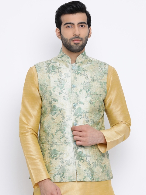 

Namaskar Men Green & Beige Woven Design Nehru Jacket