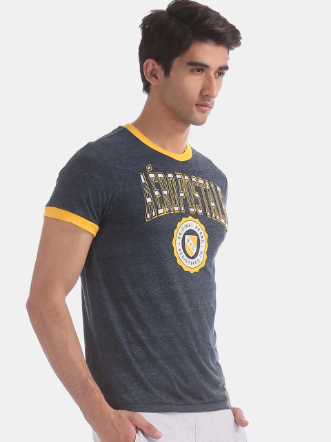 

Aeropostale Men Blue & Yellow Applique Round Neck T-shirt