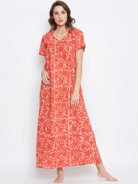 

The Kaftan Company Coral Pink Printed Nightdress