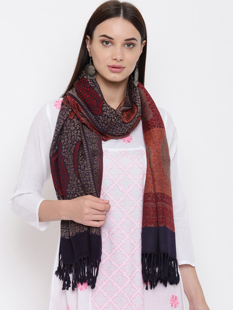 

HK colours of fashion Women Navy Blue & Beige Woven Design Stole