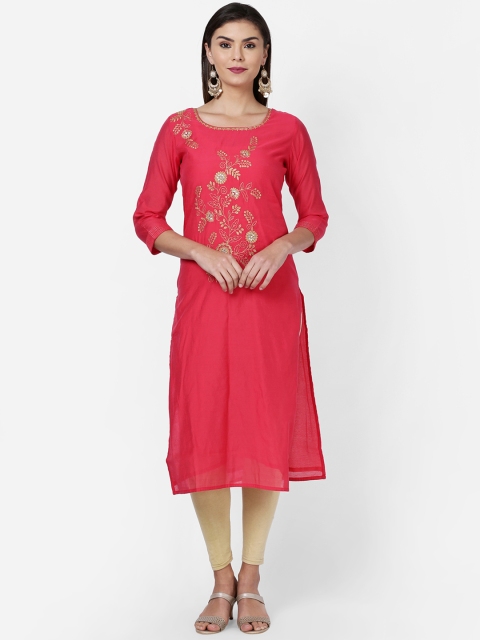 

Soch Women Red Solid Chanderi Straight Kurta