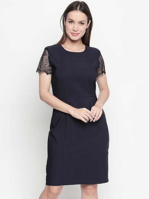 

Annabelle by Pantaloons Women Solid Navy Blue Sheath Dress