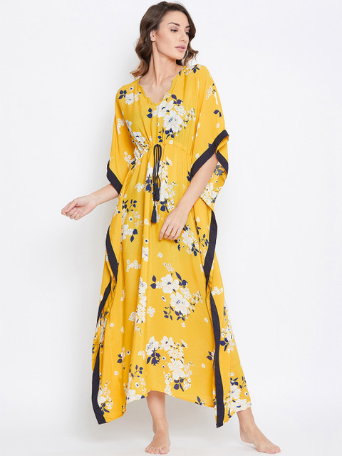 

The Kaftan Company Yellow Printed Nightdress