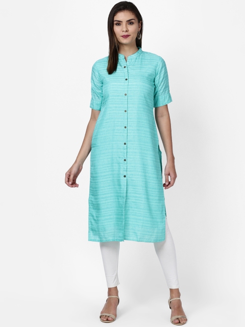 

Soch Women Sea Green Striped A-Line Kurta