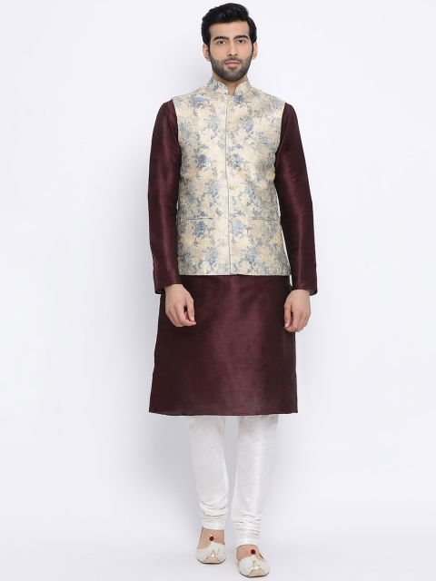 

NAMASKAR Men Brown & White Printed Kurta with Churidar