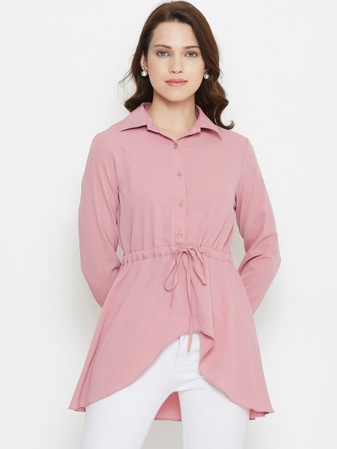 

Imfashini Women Pink Solid Shirt Style Tunic