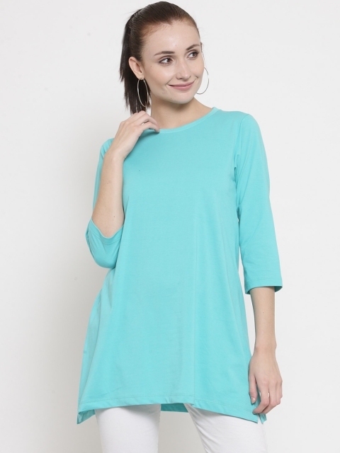 

Kalt Women Turquoise Blue Solid Round Neck T-shirt