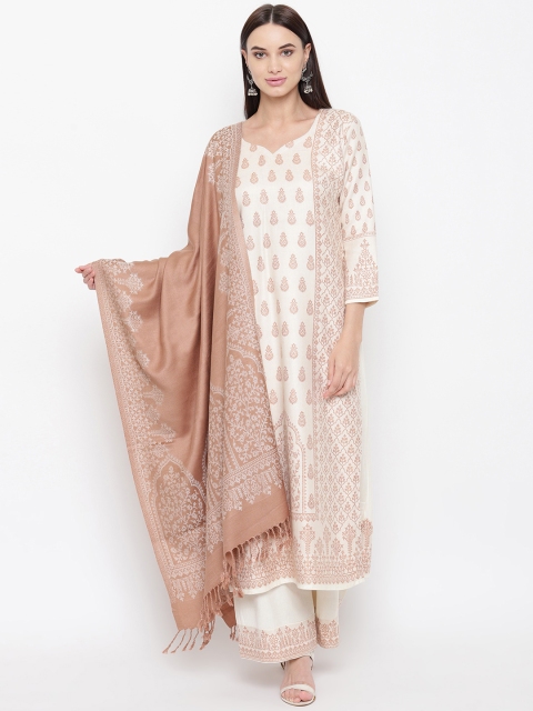 

HK colours of fashion Off-White & Brown Printed Unstitched Dress Material