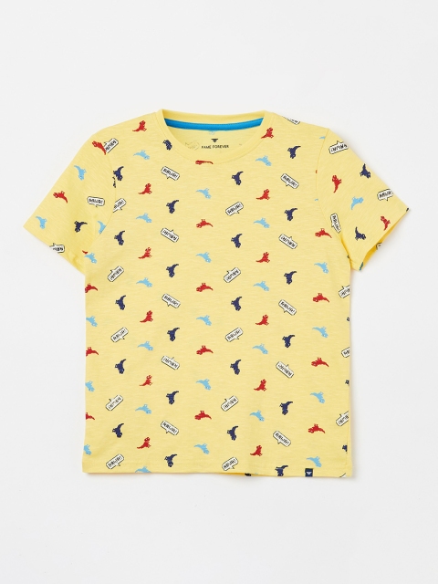 

Fame Forever by Lifestyle Boys Yellow Printed Round Neck T-shirt