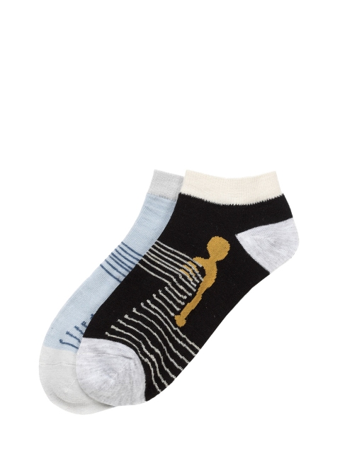 

J Style Women Pack of 2 Patterned Ankle-Length Socks, Black