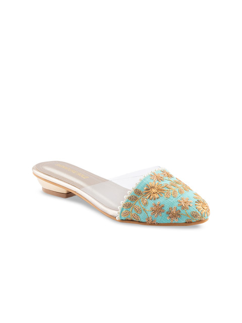 

Signature Sole Women Blue Woven Design Lace Mules