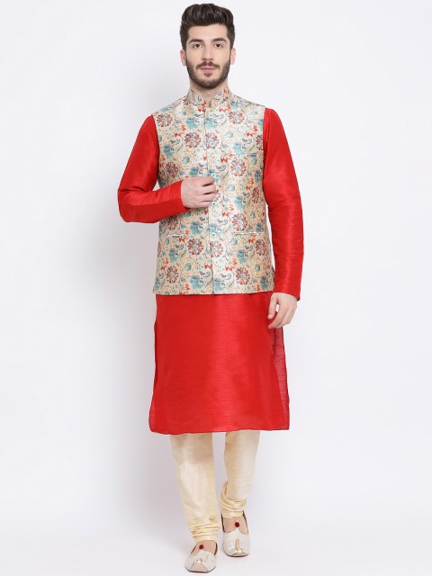

NAMASKAR Men Red Kurta with Churidar