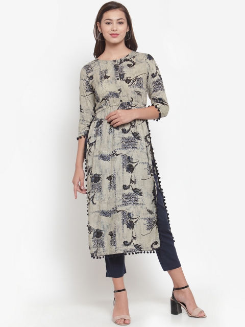 

Indibelle Women Blue Printed Kurta with Trousers