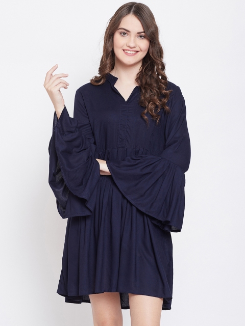 

Castle Women Solid Navy Blue A-Line Dress