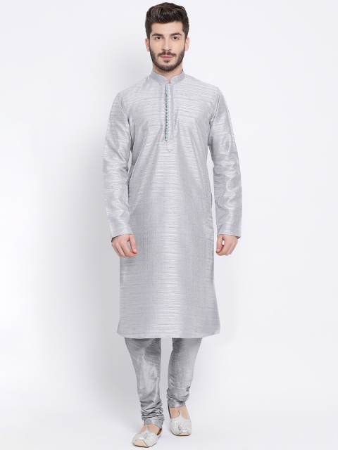 

NAMASKAR Men Silver-Coloured Solid Kurta with Churidar