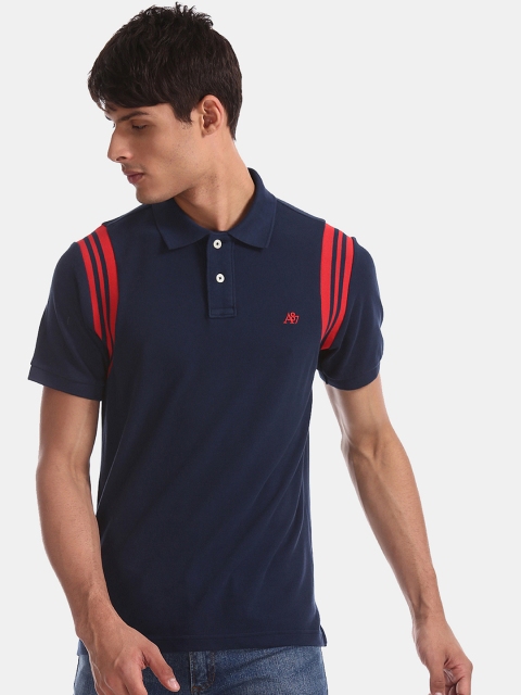 

Aeropostale Men Navy Blue Solid Polo Collar Pure Cotton T-shirt