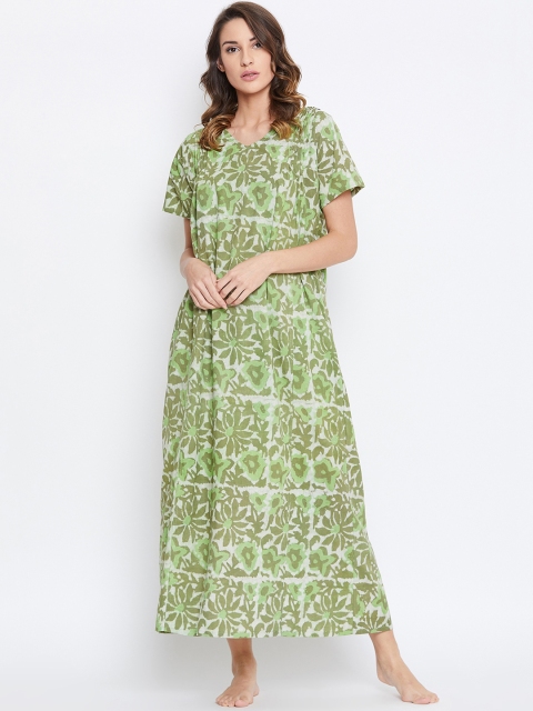 

The Kaftan Company Green Printed Nightdress