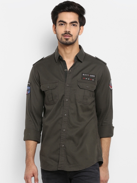 

Mufti Men Olive Green Printed Slim Fit Casual Shirt