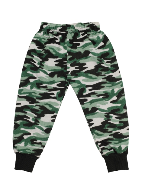 

TINY HUG Kids Green & Black Camouflage Printed Slim-Fit Joggers