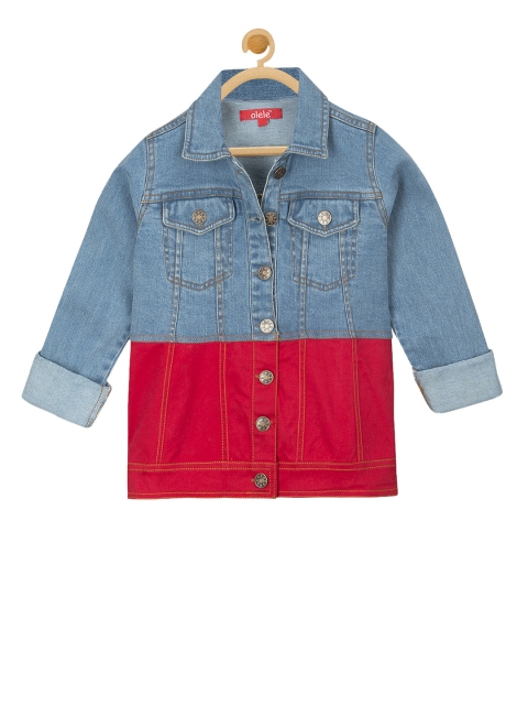 

Olele Girls Blue & Red Colourblocked Denim Jacket