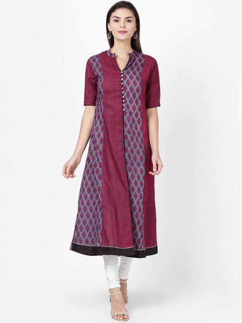 

Soch Women Pink & Grey Printed A-Line Kurta
