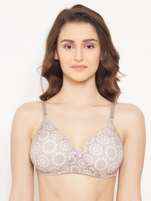 

Clovia Grey Printed Non-Wired Lightly Padded T-shirt Bra BR0738M0532B