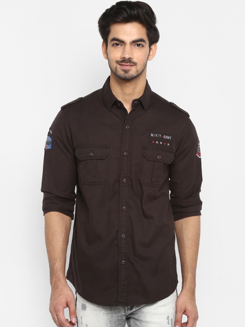 

Mufti Men Coffee Brown Printed Slim Fit Casual Shirt