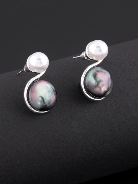 

E2O Silver-Plated & Black Contemporary Studs