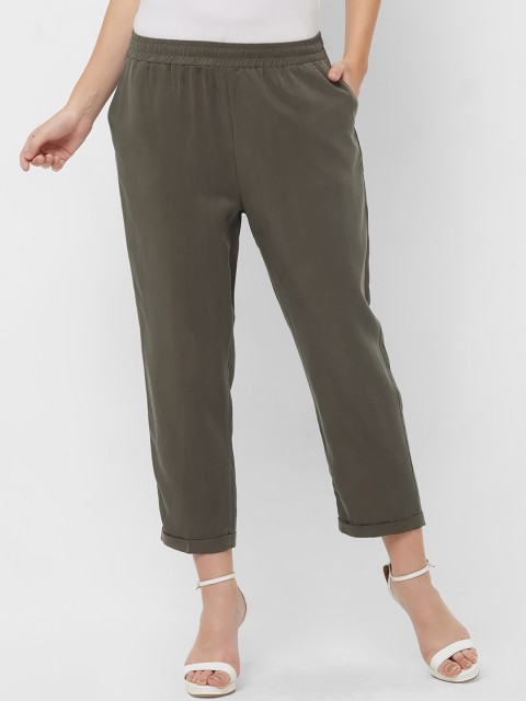 

bebe Women Olive Green Regular Fit Solid Cigarette Trousers