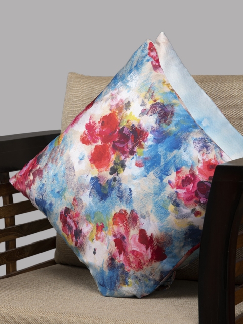 

HOUZZCODE Blue & Multicoloured Printed Set of 2 Floral Square Cushion Covers