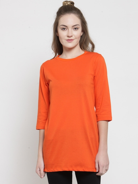 

Kalt Women Orange Solid Round Neck T-shirt