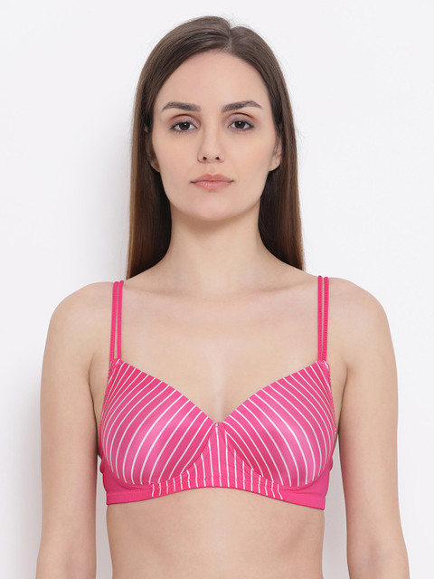 

Clovia Pink & White Printed Non-Wired Lightly Padded T-shirt Bra BR1737P1432B