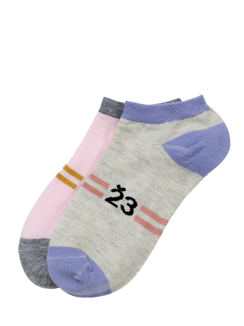 

J Style Women Pack of 2 Patterned Ankle-Length Socks, Pink