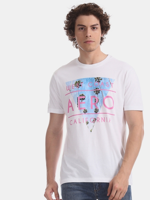 

Aeropostale Men White & Blue Printed Round Neck T-shirt