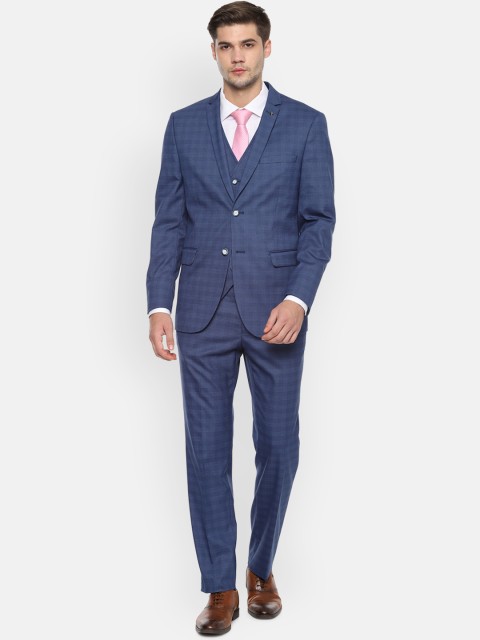 

Van Heusen Men Blue Checked Slim Fit Single-Breasted Three Piece Suit